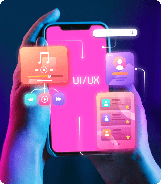 Image of a mobile device with emphasis on UI/UX designing